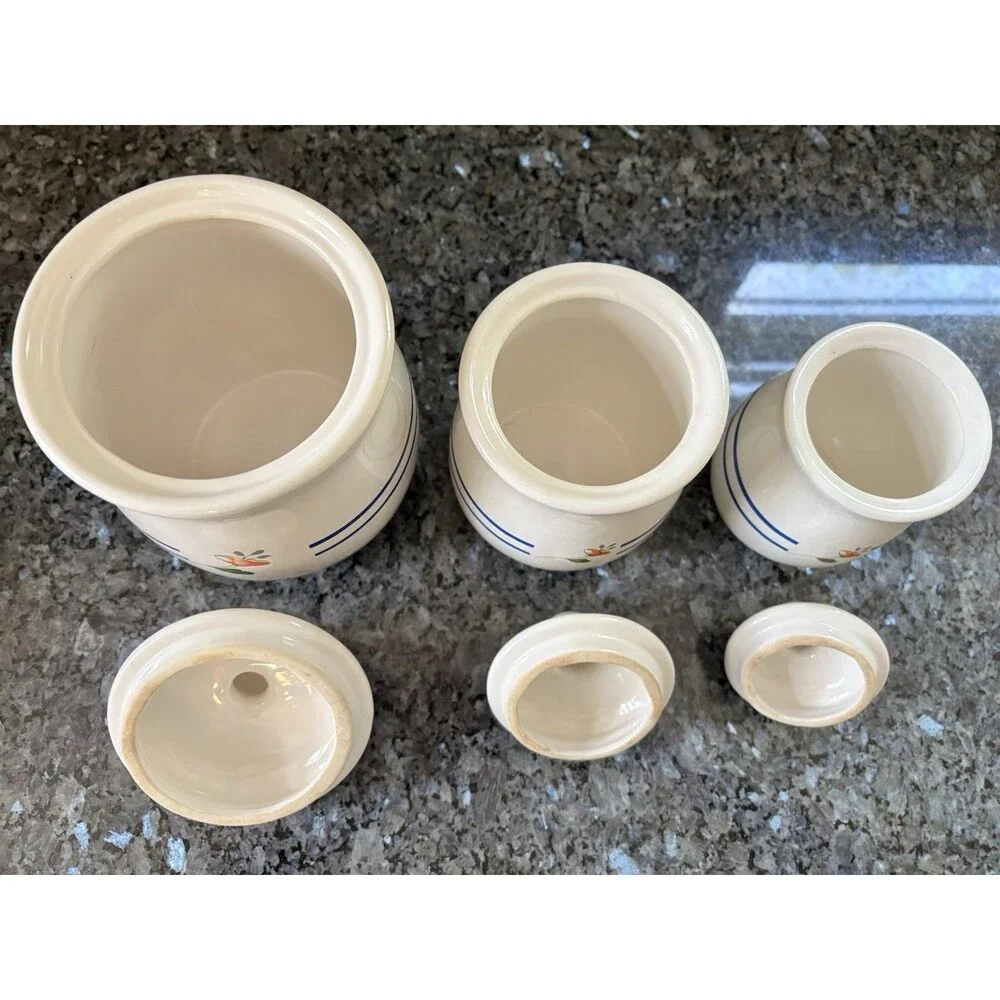 Vtg Floral Canister Set Set of 3 Ceramic Canisters Granny/Cottage Core 80s 90s